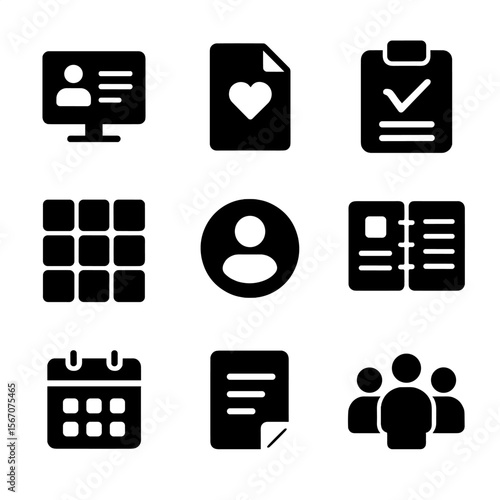 Educator Tools Icons. Solid, filled icon set of educator tools for special needs support: teacher dashboard, IEP document,