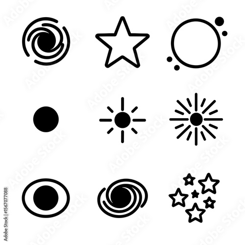 Star Lifecycle Icons. Solid, filled icon set of Star lifecycle stages: protostar, main sequence star, red giant, white dwarf,