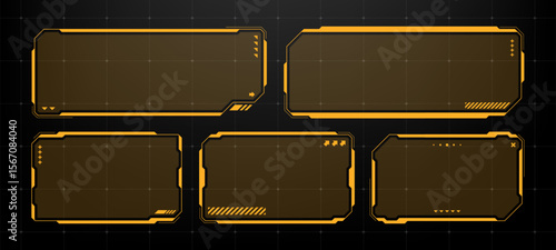 Hud text box frame vector. Heads up display. Futuristic interface elements. Sci fi cyber design. Game ui template.