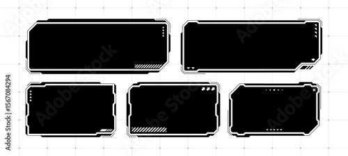 Collection of futuristic head-up display elements, text box vector frames. Digital data screen for user interface design.