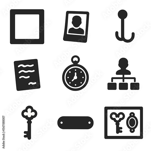Family Heritage Icons. Solid, filled icons set of creating a family heritage wall with photos and heirlooms: