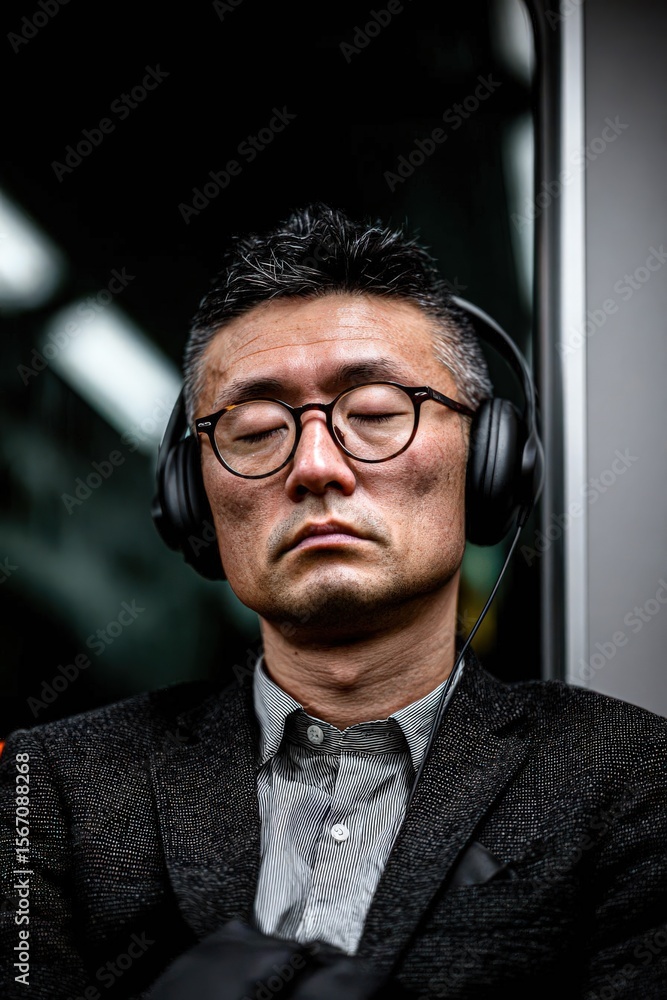 Obraz premium Man with headphones taking a break on the Subway