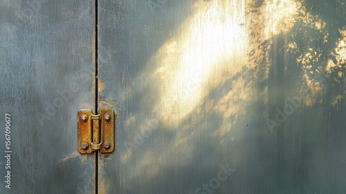 Detailed Close-up of Rustic Metal Door with Light Reflection