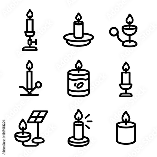 Modern Candle Holders. Solid, filled icon set of candle holder features: adjustable height holder, removable tray holder, swivel