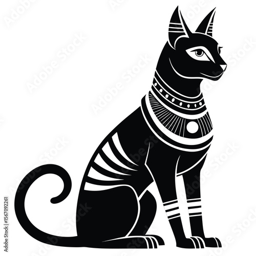 Elegant Silhouette of an Egyptian Bastet Cat Goddess Depicting Ancient Egypt and Feline Grace