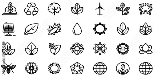 Black outline set of ecology icon liner tecnology abstract background, modern line style icon set of ecology collection.