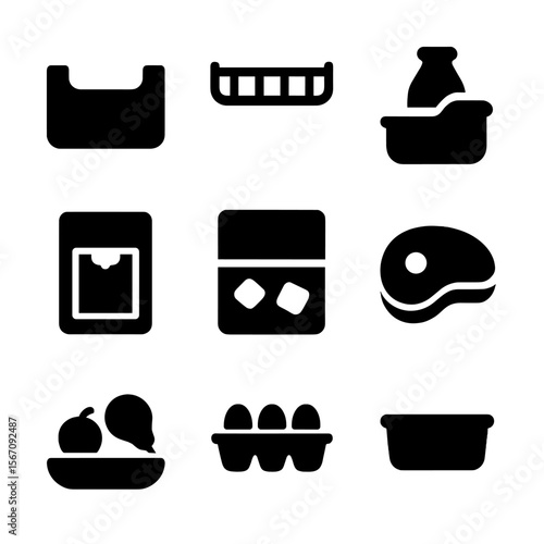 Smart Fridge Icons. Solid, filled icon set of smart fridge internal zones: crisper drawer, freezer shelf, dairy bin, water