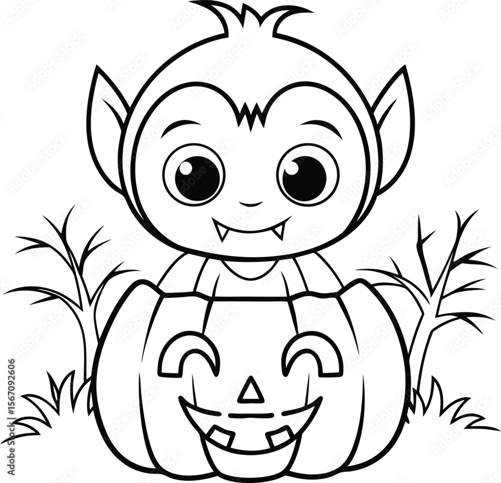 Fototapeta premium cute vampire painting pumpkin add grass and a tre (1).eps