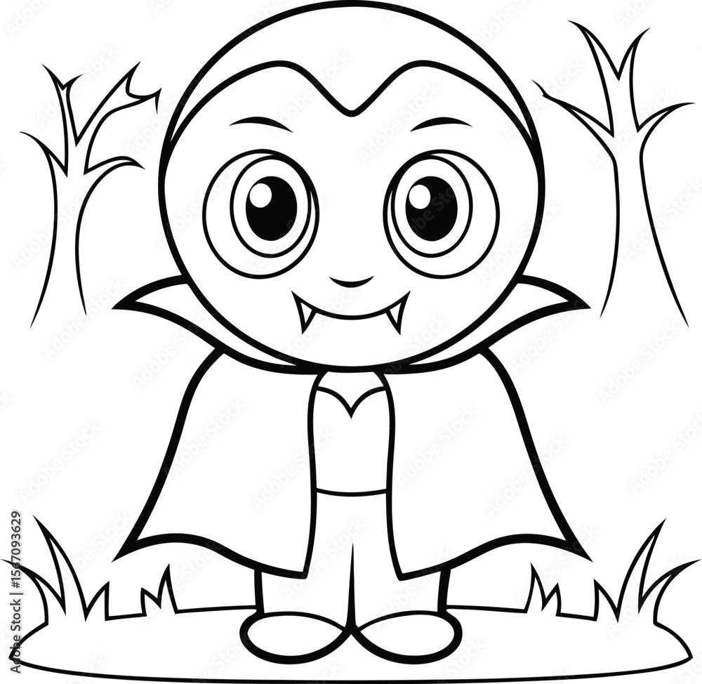 Obraz premium cute vampire with a cape add grass and a tree co.eps