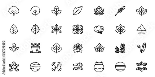 Black outline set of ecology icon liner tecnology abstract background, modern line style icon set of ecology collection.