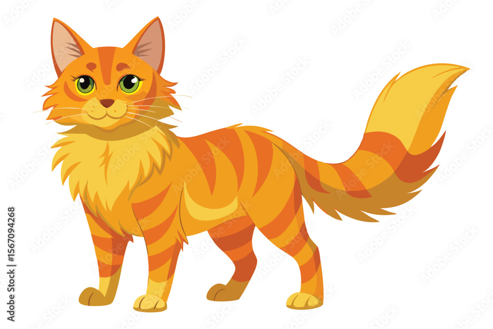 Obraz premium A Cartoon Cat with Vibrant Orange Fur and Striking Green Eyes Standing Proudly