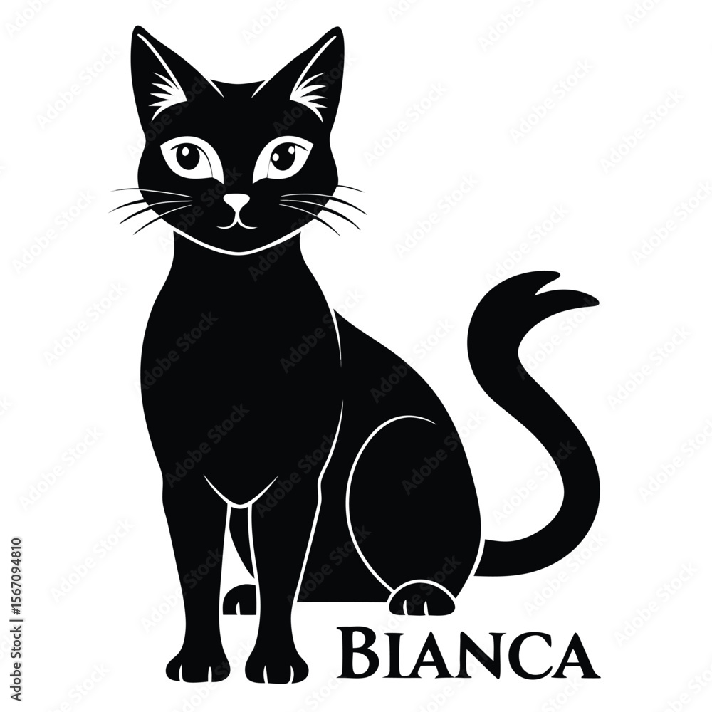 Fototapeta premium Elegant Black Cat Illustration with Sleek Silhouette and Stylized Features Depicting a Pet Named Bianca