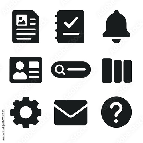 LMS Feature Icons. Solid, filled icons set of LMS platform features: content manager, student gradebook,
