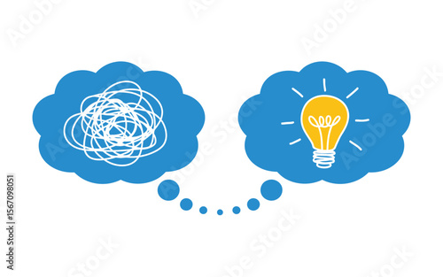 Idea concept, problem solving, creative of simplifying complex process lightbulb, contemplation on messy issue, innovations solution, untangled of problem, creativity opportunity discovery