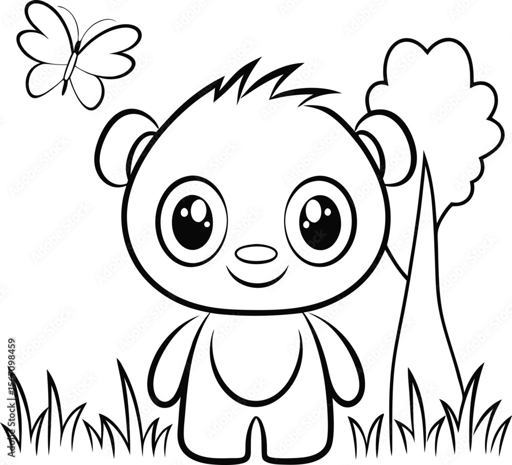 Obraz premium cute zombie chasing butterfly add grass and a tre.eps