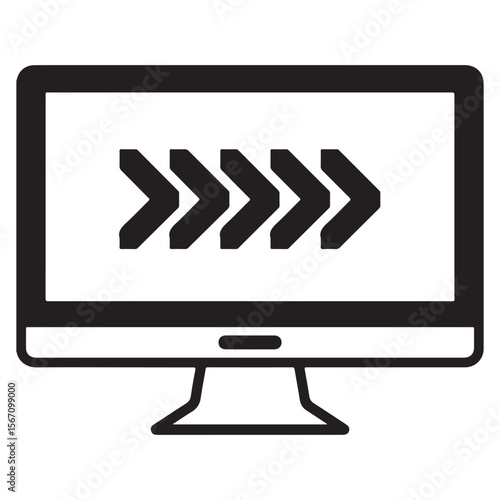 Computer screen displaying a sequence of black arrows pointing to the right symbolizing progress and forward movement