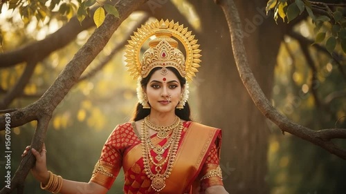 Goddess Lakshmi seated beneath the Kalpavriksha tree symbolizing divine abundance

