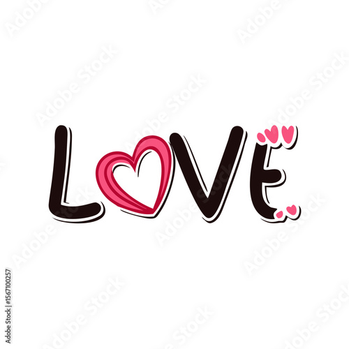 Love PNG Vector – Romantic Heart and Typography Graphic with Transparent Background for Cards, Posters, and Digital Design

