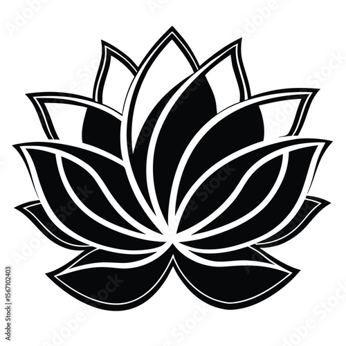 Black lotus flower design with white outlines petals