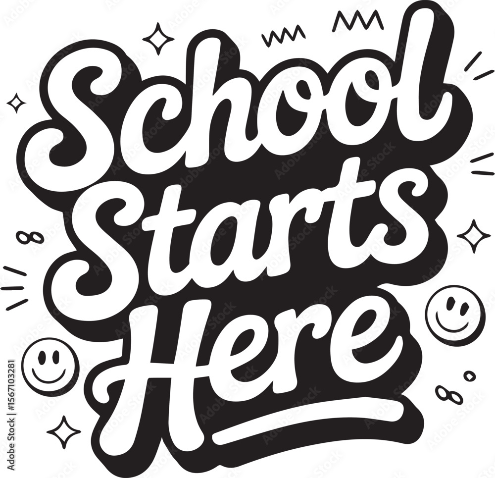 Naklejka premium A simple typography of 'School Starts Here'.