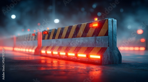 Hyper-Realistic 3D Illustration of an Engineered Barrier Roadblock Emphasizing Safety, Secure Access Control, and Risk Management in Industrial Settings