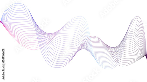 Vector curvy abstract line art wavy flowing dynamic colorful lines white background in concept music or sound, wave, wind, information flow