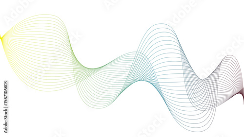 Vector curvy abstract line art wavy flowing dynamic colorful lines white background in concept music or sound, wave, wind, information flow