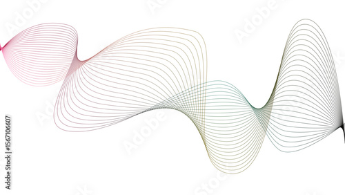 Vector curvy abstract line art wavy flowing dynamic colorful lines white background in concept music or sound, wave, wind, information flow