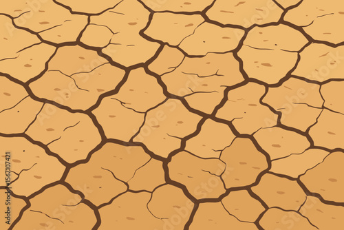 Dry cracked desert ground texture vector background. Parched earth illustration. Concept of drought, climate change, and water crisis. Arid landscape top view. Seamless pattern.