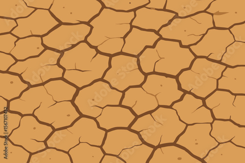 Cracked earth seamless pattern. Dry ground texture background. Vector illustration of arid desert soil with cracks. Concept for drought, climate change, global warming, heat wave.