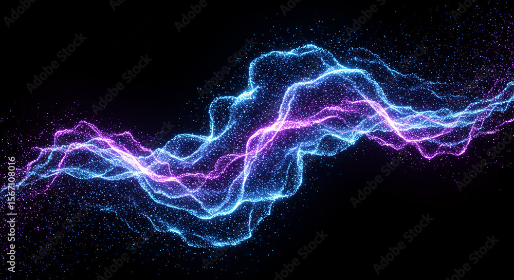 Fototapeta premium Abstract blue purple particle wave