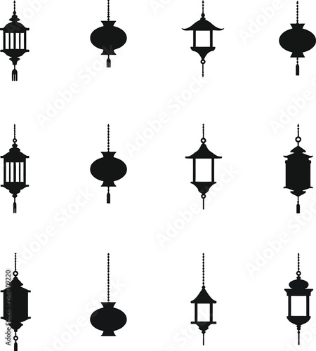 Asian lantern silhouettes hanging decorations collection