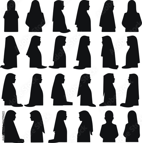 Muslim women silhouettes praying various poses