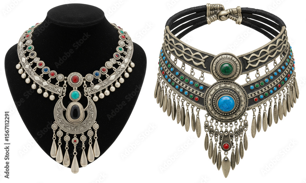Silver tribal necklaces with colorful stones Silver tribal necklaces with colorful stones