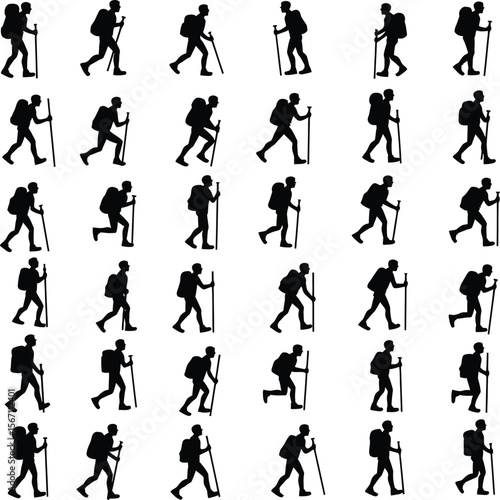 Hiking silhouettes backpackers trekking nature outdoors