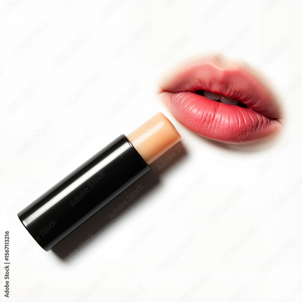 Obraz premium Lip balm stick for dry lips. Minimalist care accessory. Minimalist modern illustration