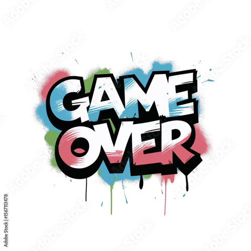 Retro arcade style game over screen with graffiti effect for gaming and esports events design element on transparent background