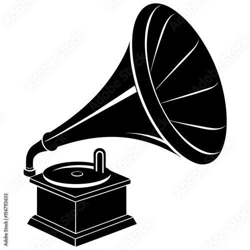 old gramophone isolated on silhouette white background