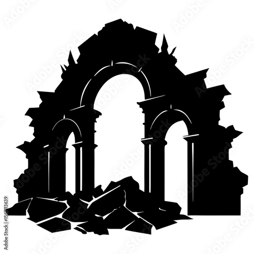 ancient roman arch isolated on silhouette white background 