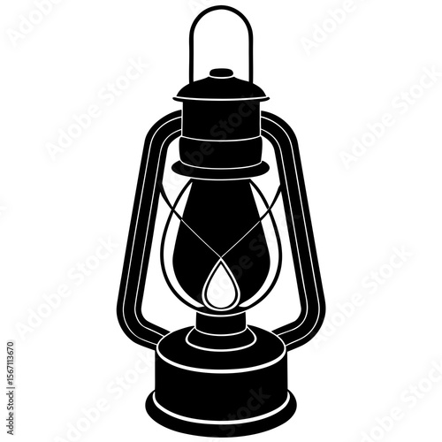 A silhouette of a vintage oil lamp on white background 