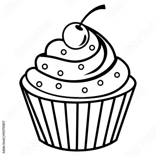 Cupcake with cherry and frosting dessert sweet