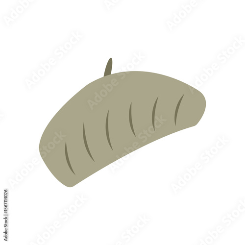Stylish green beret hat vector illustration in flat style. Hand drawn art perfect for autumn banners posters and social media seasonal design
