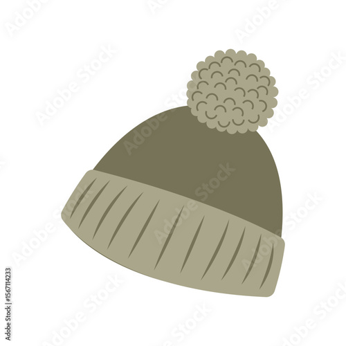 Cozy green knitted hat vector illustration in flat style. Hand drawn art perfect for autumn banners posters and social media seasonal design