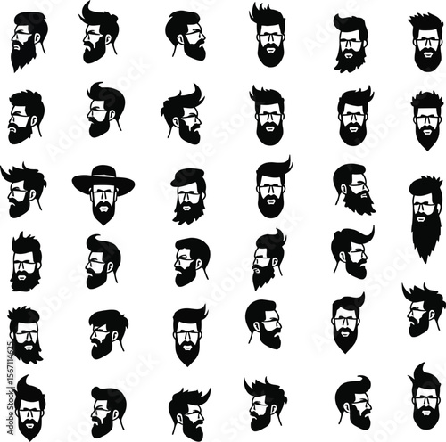 Collection of male silhouette portraits with various beards and hairstyles