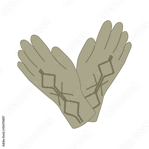 Soft green knitted gloves vector illustration in flat style. Hand drawn art perfect for autumn banners posters and social media seasonal design