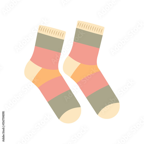 Cozy multicolored knitted socks vector illustration in flat style. Hand drawn art perfect for autumn banners posters and social media seasonal design