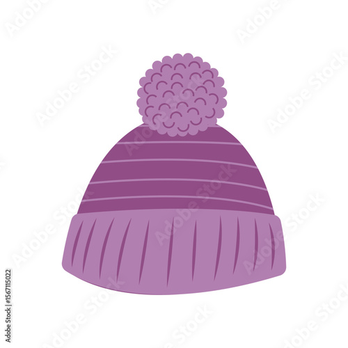 Cozy purple knitted hat vector illustration in flat style. Hand drawn art perfect for autumn banners posters and social media seasonal design