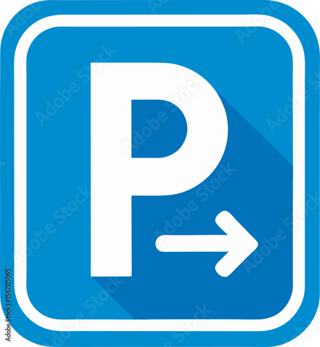 Modern Blue Parking Sign:  Directional Arrow, Flat Design, Clean Minimalist Style,  Informative,  Easy-to-Read,  Vector Illustration. isolated on a white background