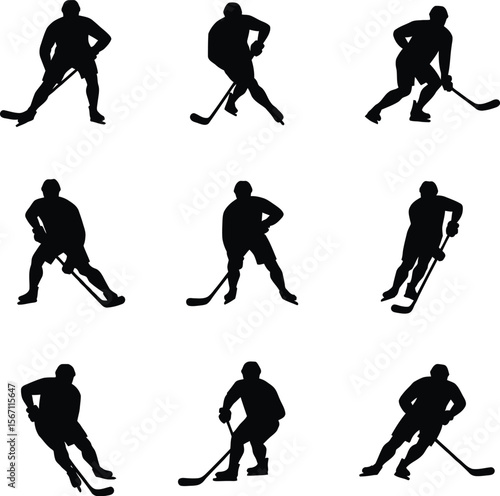 Nine hockey player silhouettes action poses sports club logo