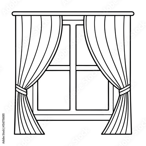 Window with draped curtains tied back interior